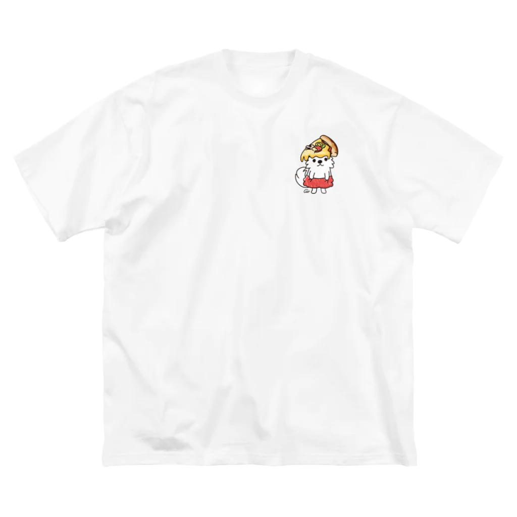 イラスト MONYAAT のワンポイント PIZZAゲットした　ポメラニアン ビッグシルエットTシャツ