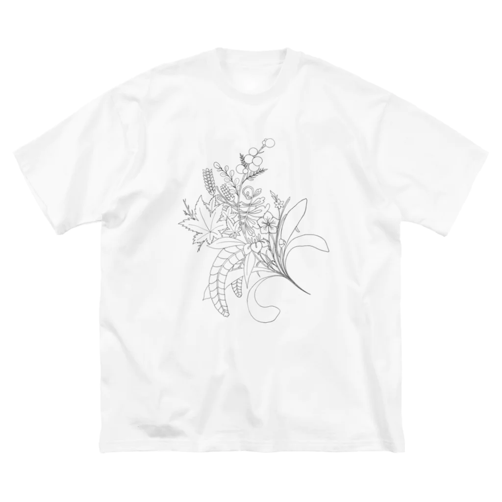 榛龍の家紋花束[黒] ビッグシルエットTシャツ