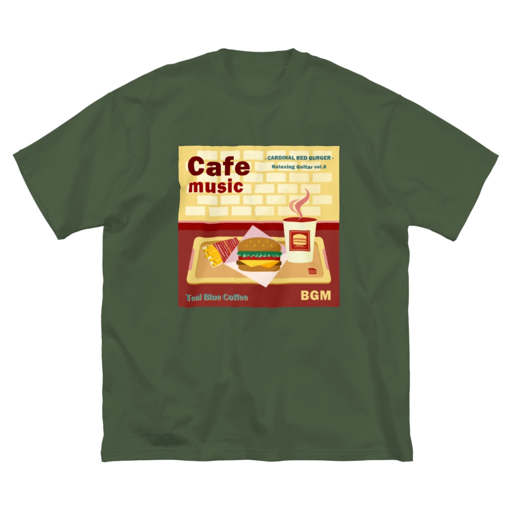 Teal Blue CoffeeのCafe music - CARDINAL RED BURGER - Big T-Shirt