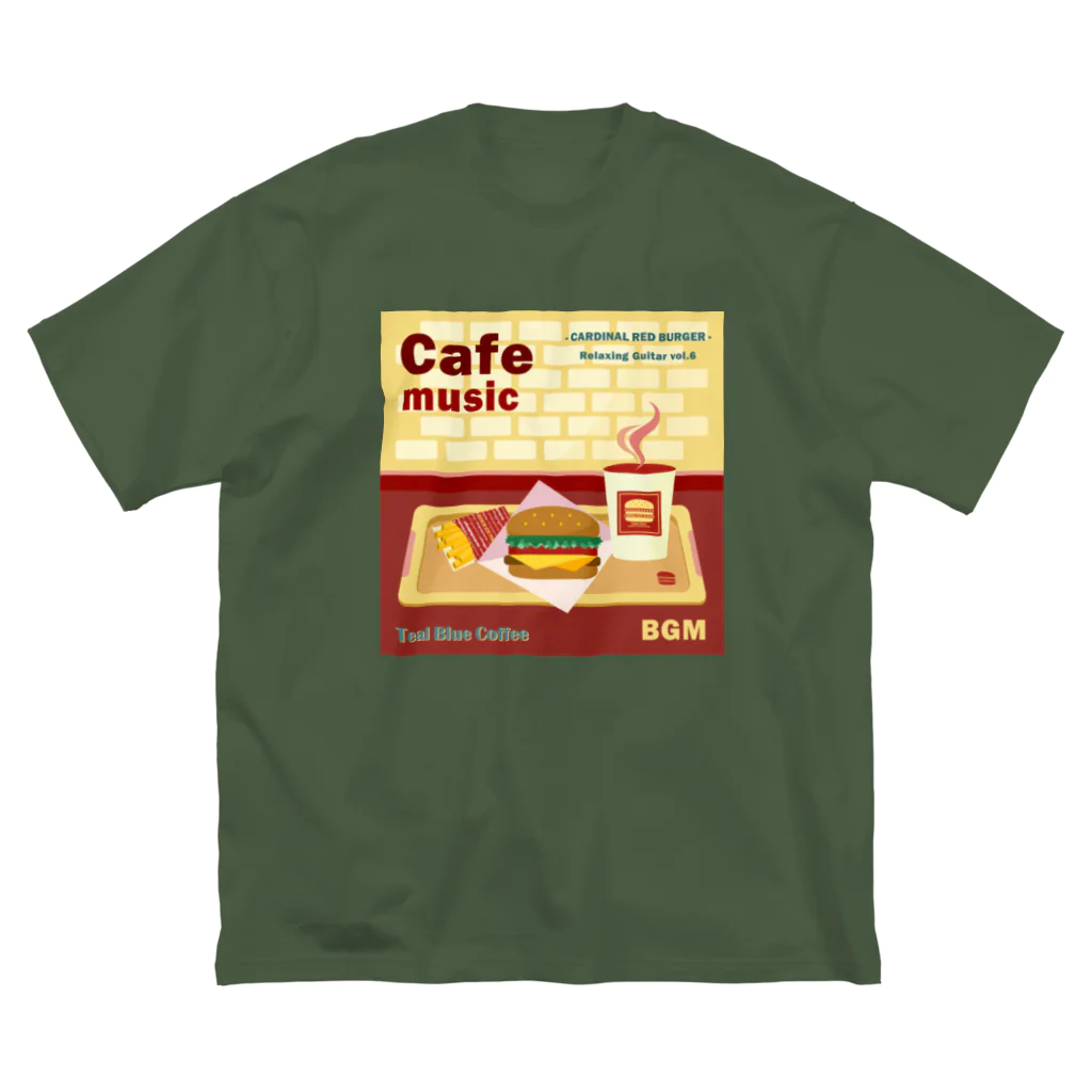 Teal Blue CoffeeのCafe music - CARDINAL RED BURGER - ビッグシルエットTシャツ