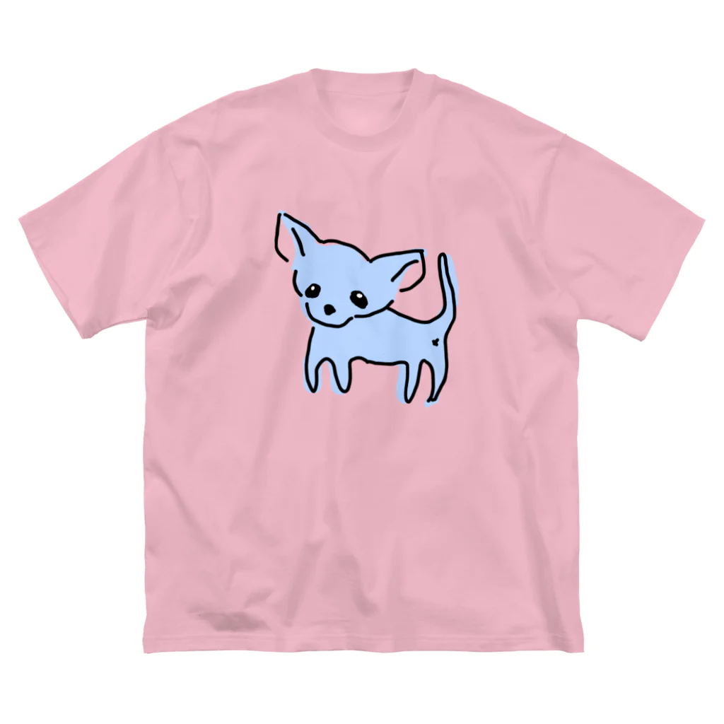 akane_art（茜音工房）のゆるチワワ（ブルー） ビッグシルエットTシャツ