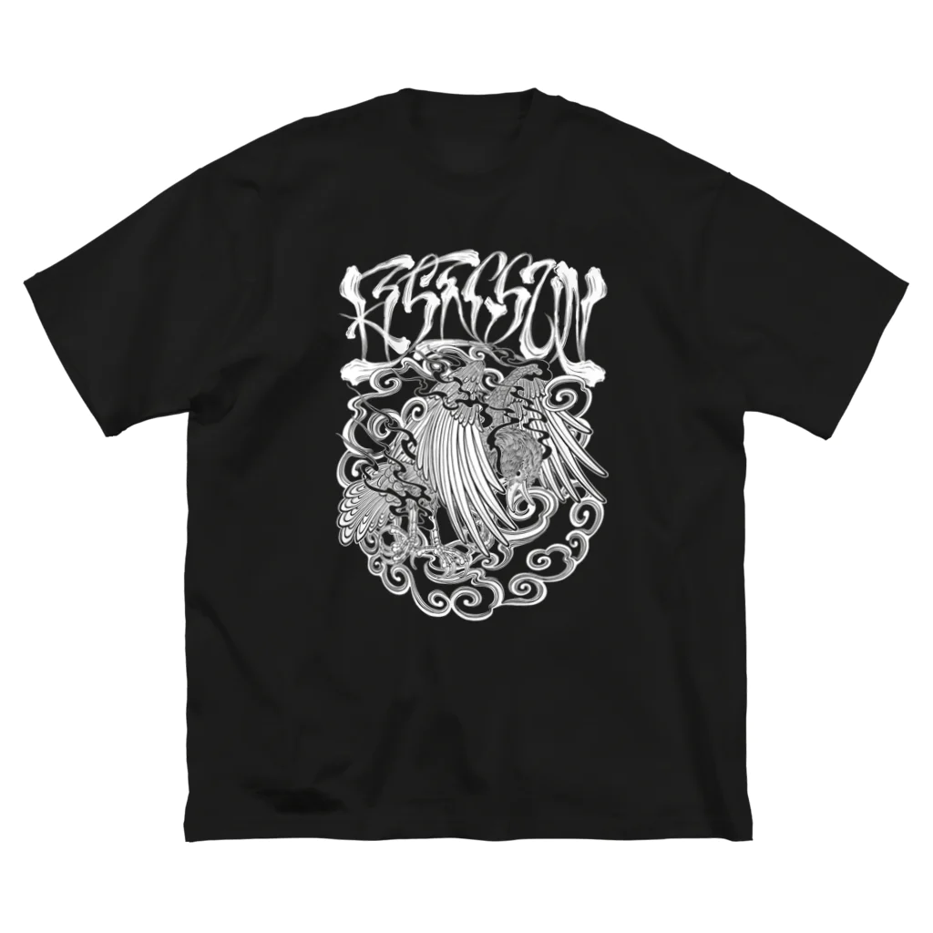 Y's Ink Works Official Shop at suzuriのRising sun Crow (White Print) Big T-Shirt