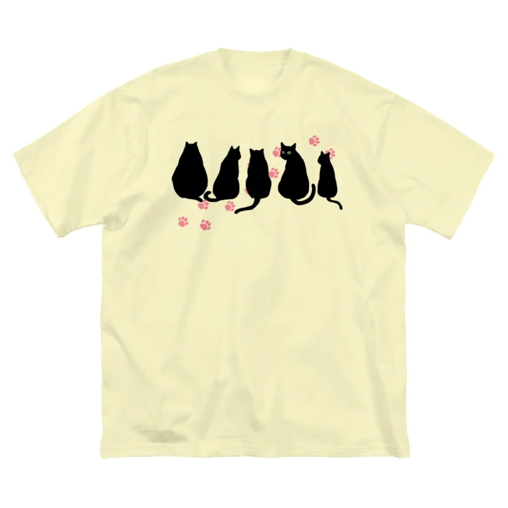 ぽて舗/karoのふりむきネコ(ピンク肉球) ビッグシルエットTシャツ