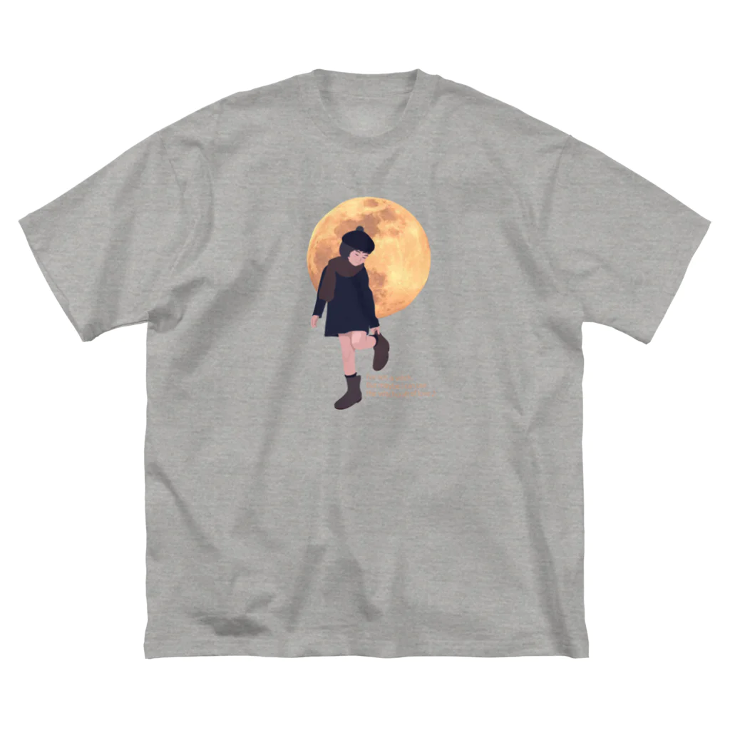 キッズモード某の月と黒ワンピの女の子 ビッグシルエットTシャツ