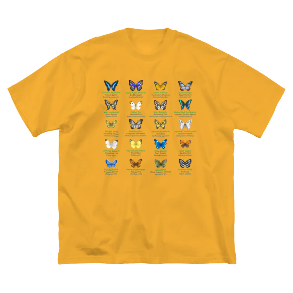 HIGARI BLUEの日本の蝶 Butterflies of Japan 1（本州、四国、九州  Honshu, Shikoku, Kyushu）★英名、和名、学名 [ライトカラー] Big T-Shirt