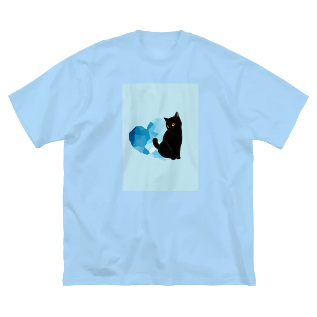 WAMI ARTの青いハートと黒猫2 ビッグシルエットTシャツ