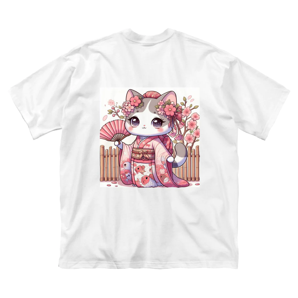 猫好き Japanの振り袖ねこ ビッグシルエットTシャツ