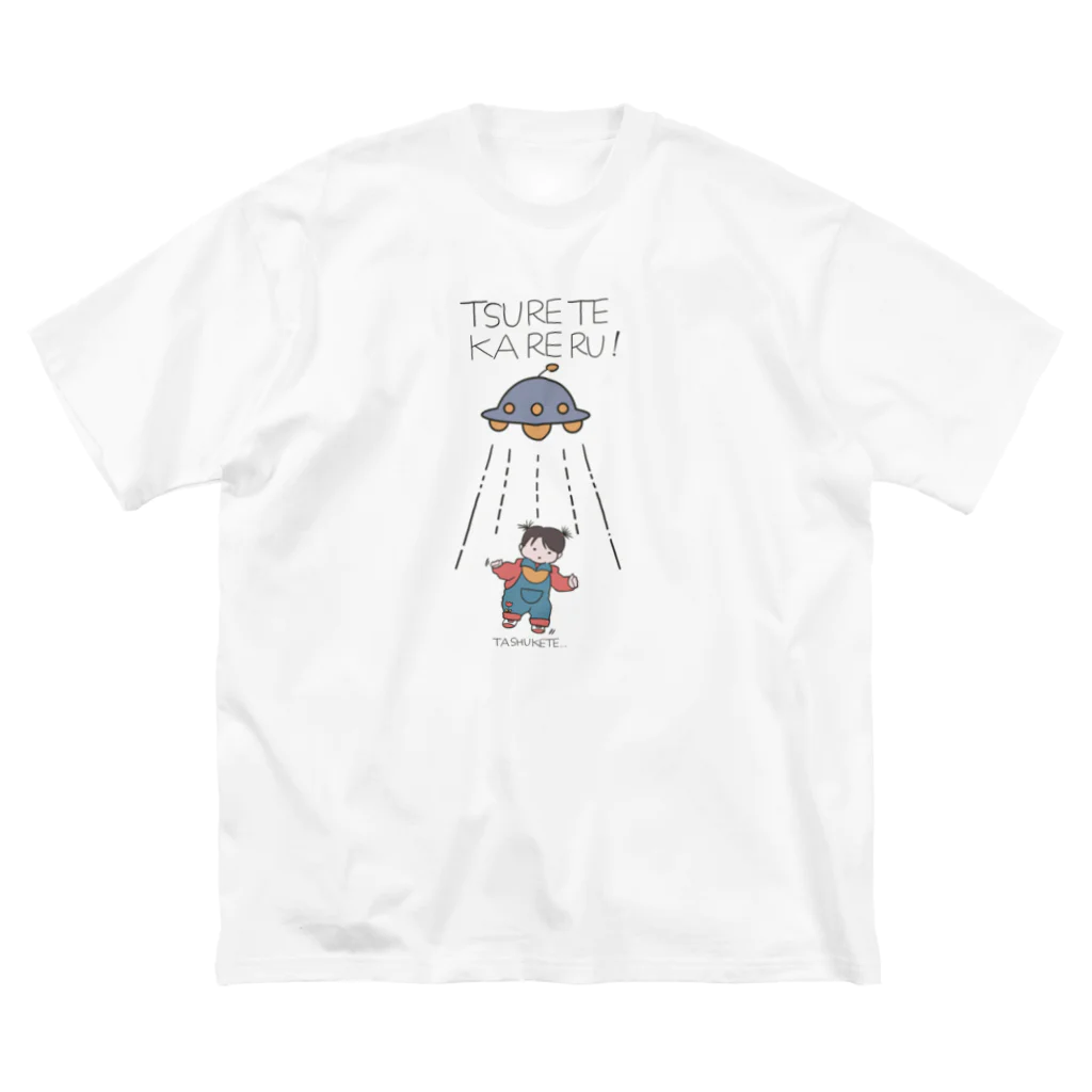 piggyのUFOと女の子(色付) ビッグシルエットTシャツ