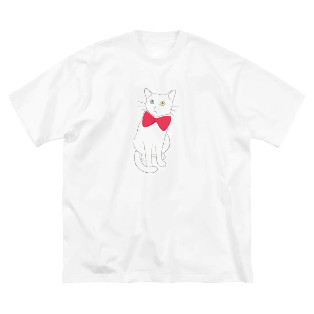 おとんの赤い蝶ネクタイのねこ（オッドアイ） ビッグシルエットTシャツ