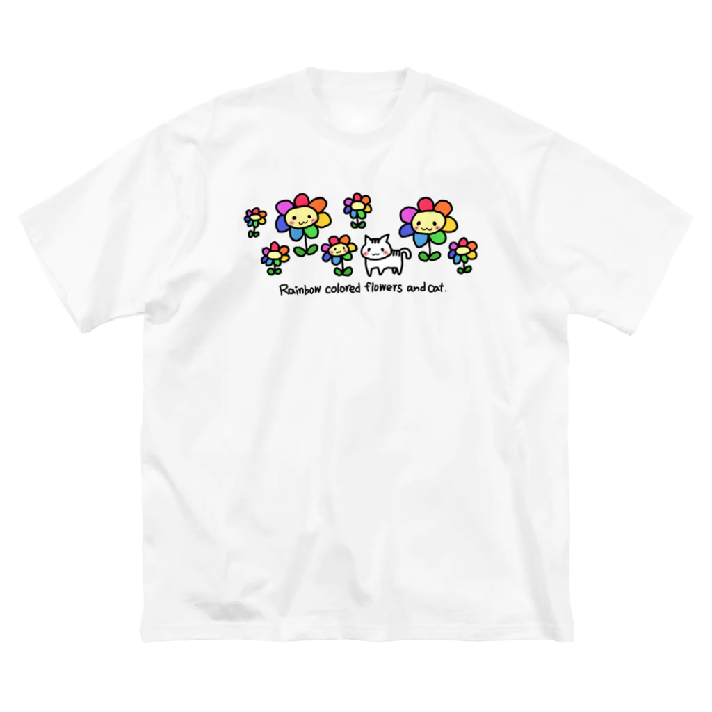 ピンキーハウスの虹色の花と猫（フチなし） Big T-Shirt