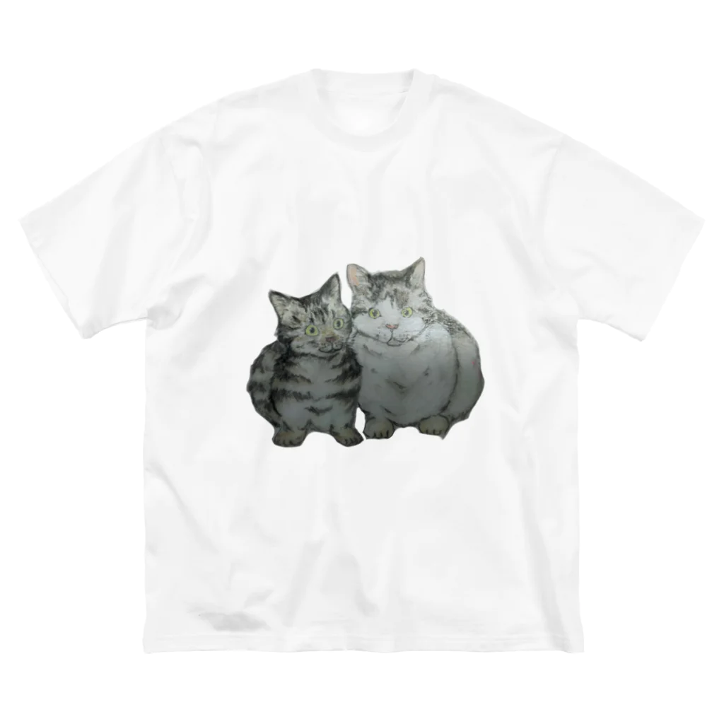 ハチワレ屋の手描き風猫シャツ 루즈핏 티셔츠