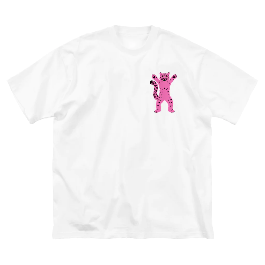 ユキヒョウのお店のバンザイユキヒョウ-ピンク ビッグシルエットTシャツ