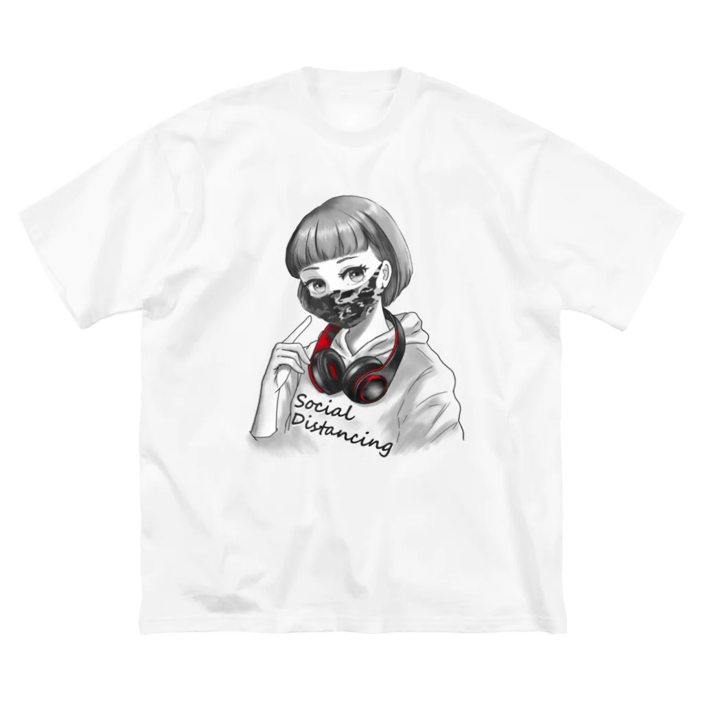 和温堂の迷彩マスク モノクロ　文字黒 Big T-Shirt