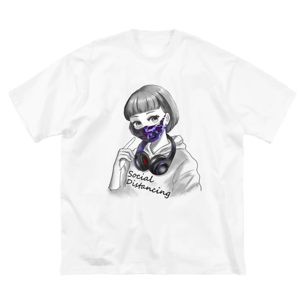 和温堂の迷彩マスク  パープル　文字黒 Big T-Shirt