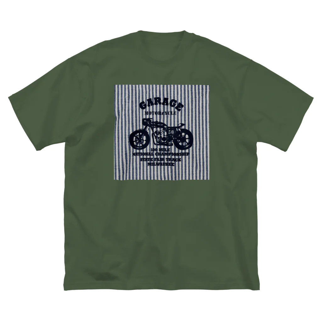 キッズモード某の武骨なバイクデザイン(ヒッコリー) ビッグシルエットTシャツ