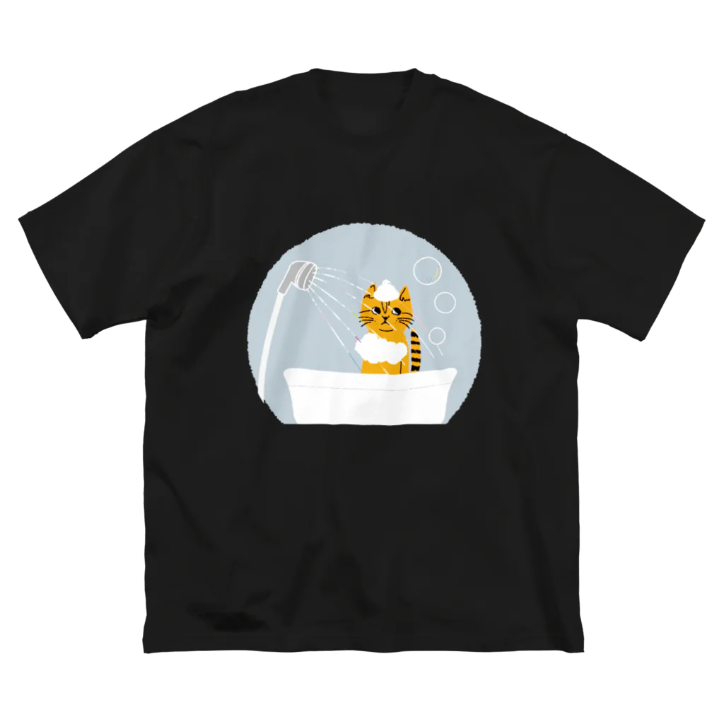 mapechiのトラネコしまお、今日はお風呂 ビッグシルエットTシャツ