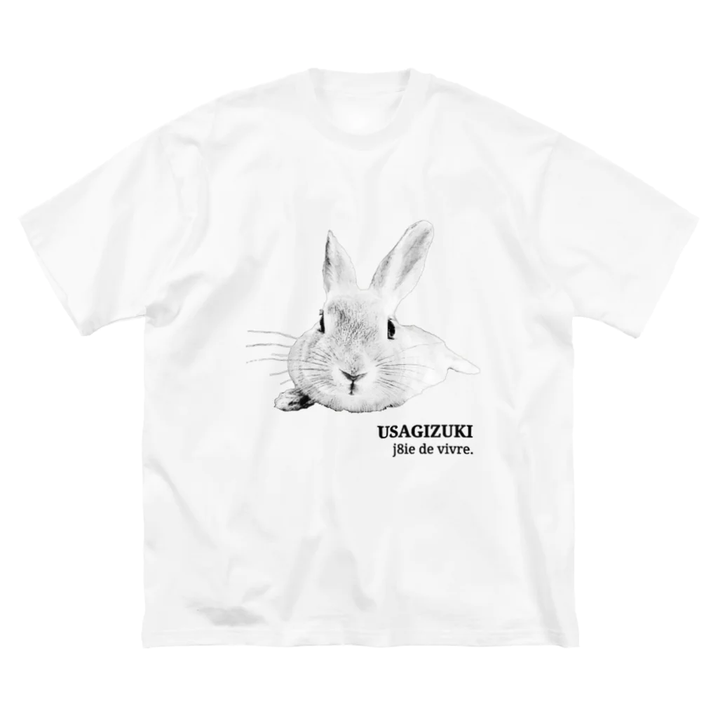 j8ie de vivre♪のうさぎの休憩　USAGIZUKI　モノクロ ビッグシルエットTシャツ