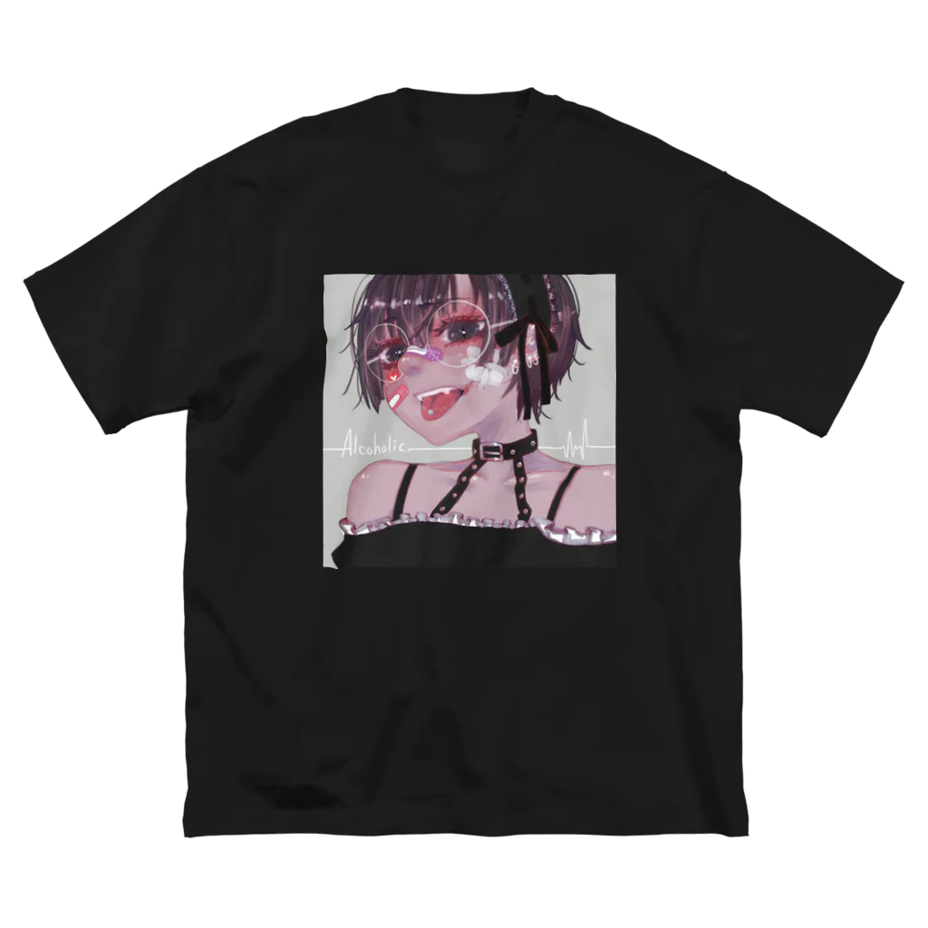 ALCOHOLICの丸めがねちゃん Big T-Shirt