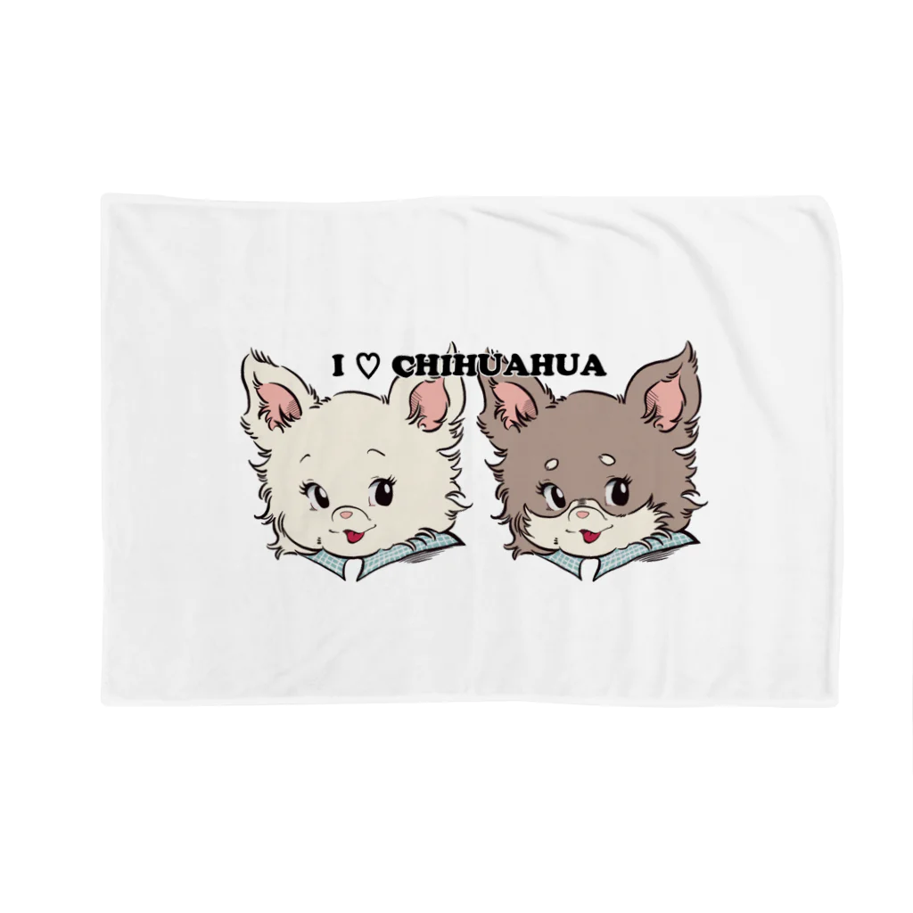 チャリティーグッズ-犬専門デザインのチワワ-ホワイト・クリーム&チョコタン「I♡CHIHUAHUA」 Blanket