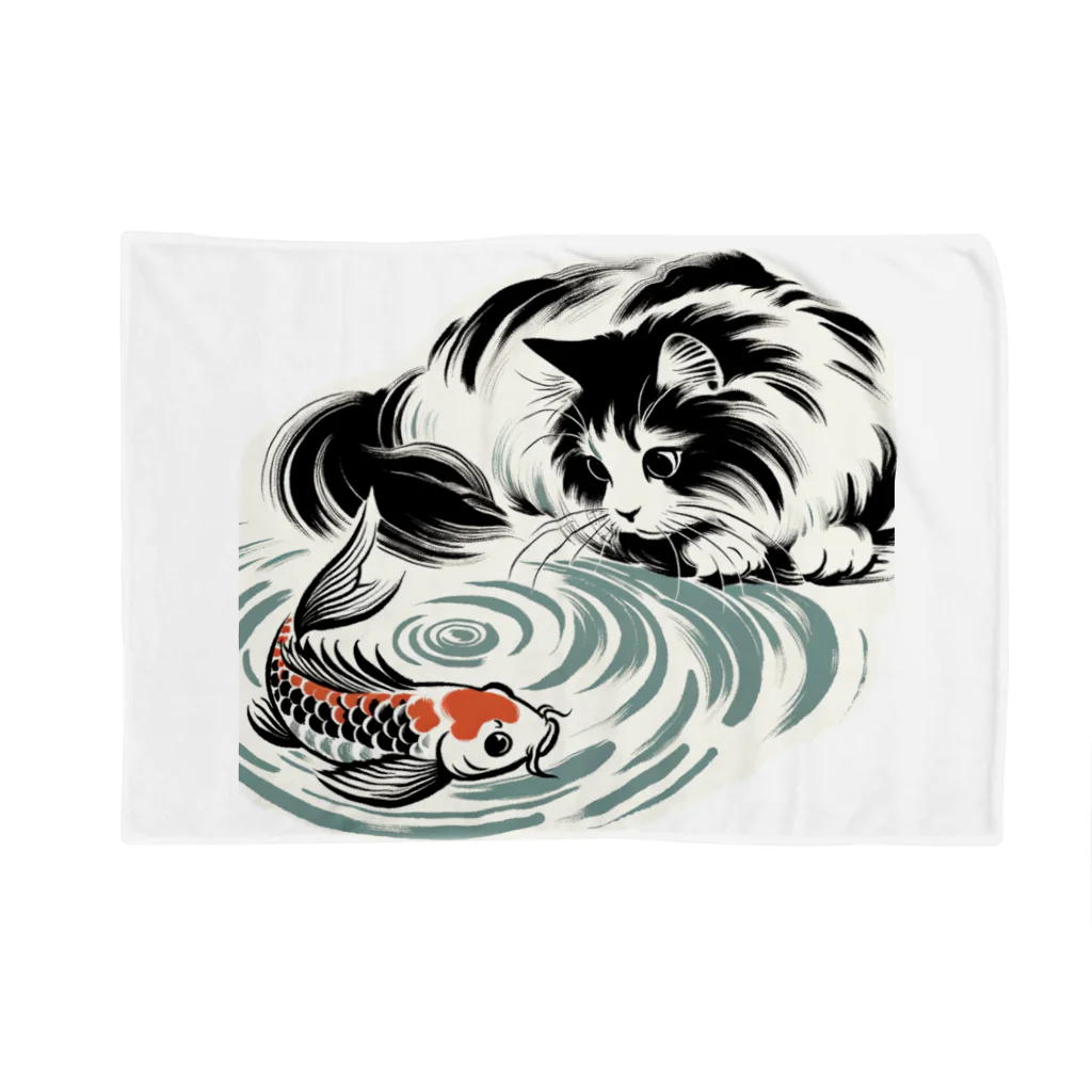 MakotOの猫と鯉（水墨画風） Blanket