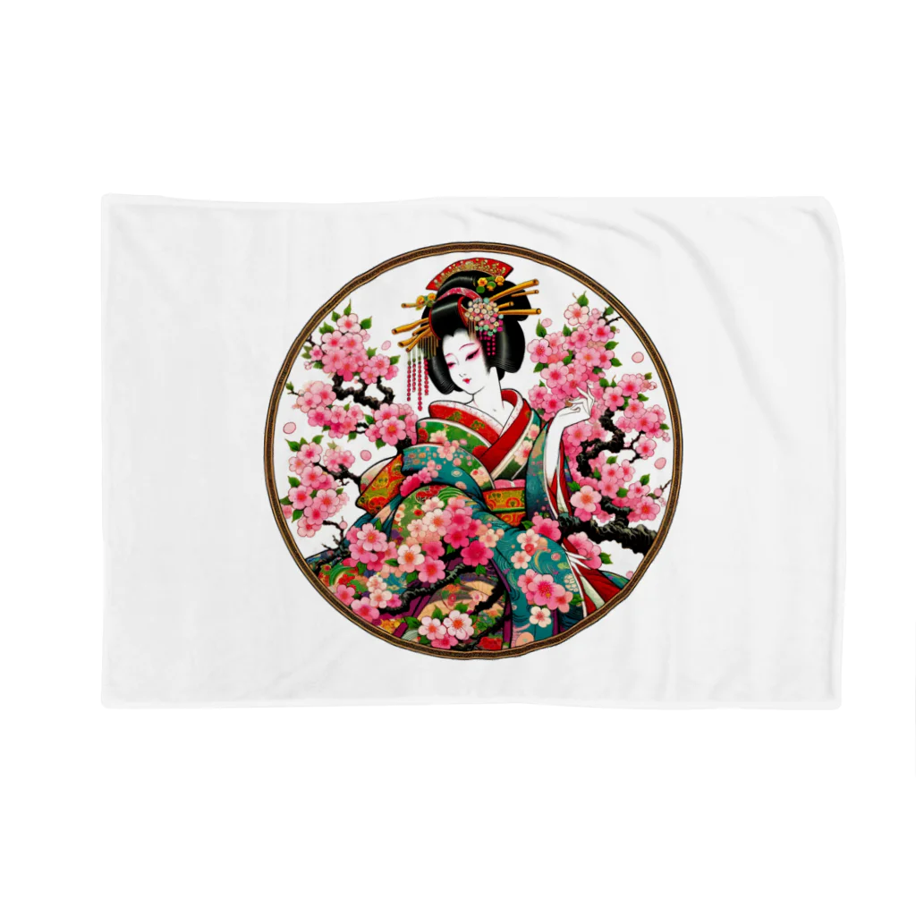 manyou-lab_Ukiyo-eの浮世絵 花魁と桜 Ukiyoe Oiran and Cherry Blossoms [UOS-DL-SR001-0004] Blanket