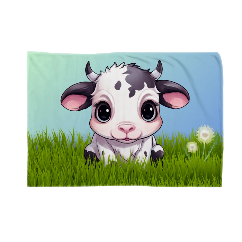 Vasetti_pressの草の中に座っている牛ちゃん Blanket