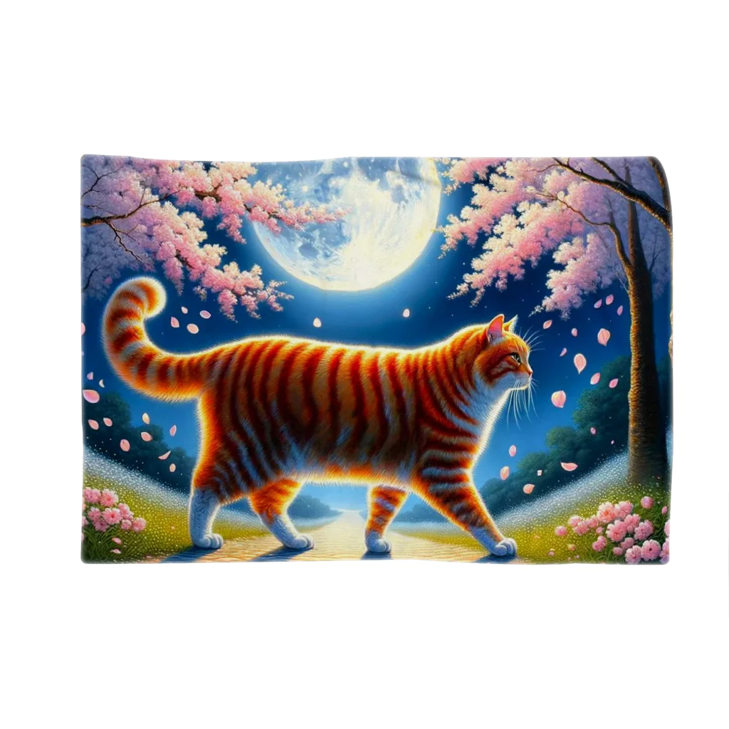 kyonyの月夜の桜と虎猫 Blanket