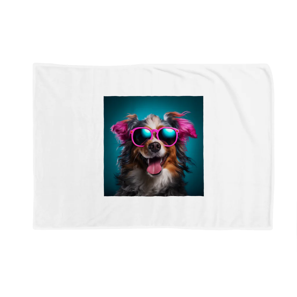 AQUAMETAVERSEのサングラスをかけた、かわいい犬 Marsa 106 Blanket