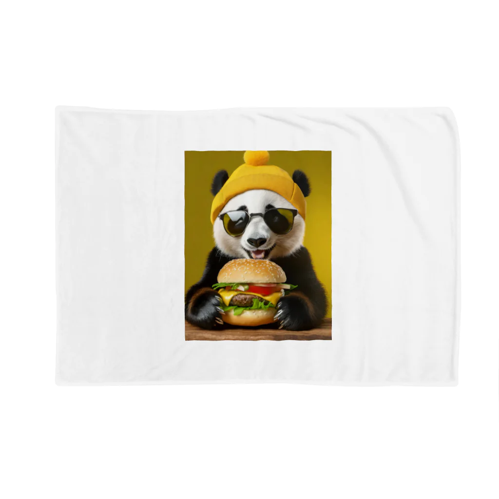 Colorful Canvasのハンバーガーを食べるパンダ Blanket