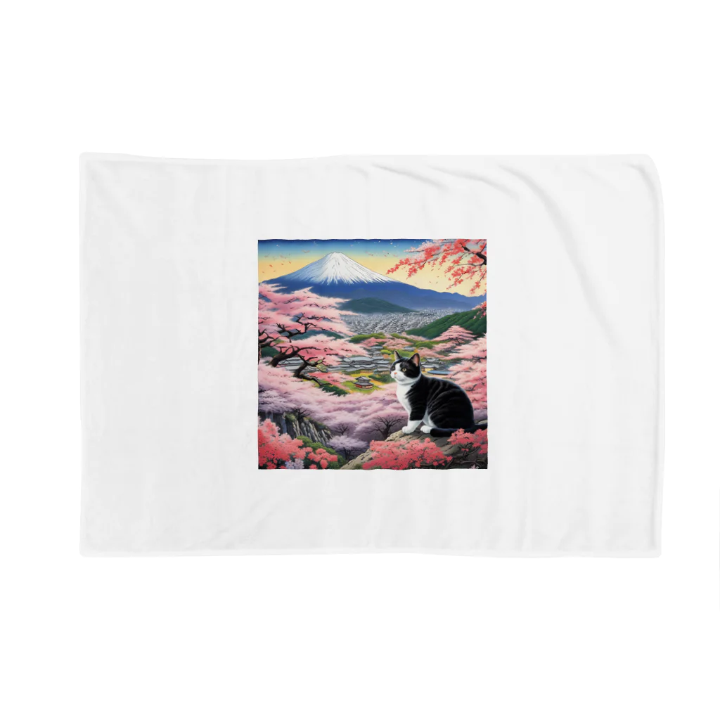 だんのんの桜と富士山と猫 Blanket
