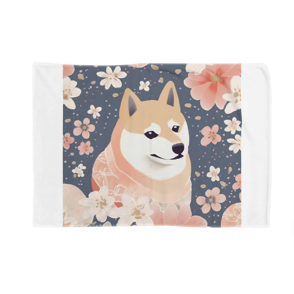 Grazing Wombatの日本画風、柴犬と桜２-Japanese-style painting of a Shiba Inu with cherry blossoms 2 ブランケット