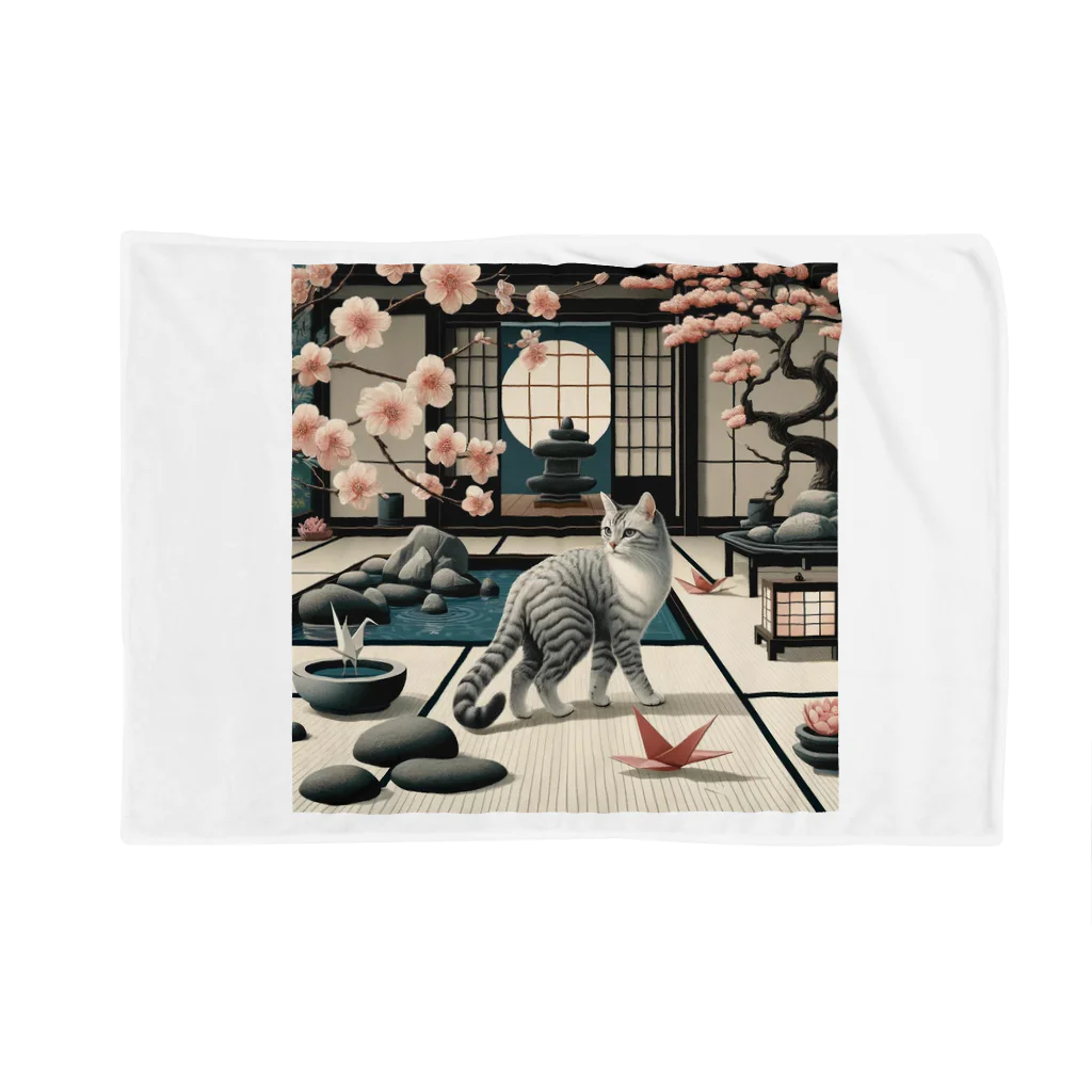 EMAKIの和紋様 x 猫　禅庭園の猫 Blanket