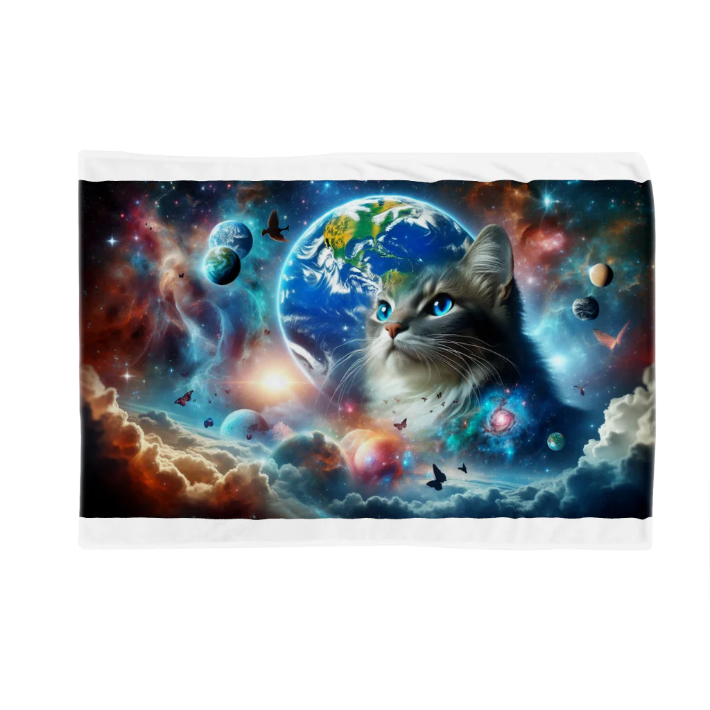 space catの宇宙と一体化猫 ブランケット