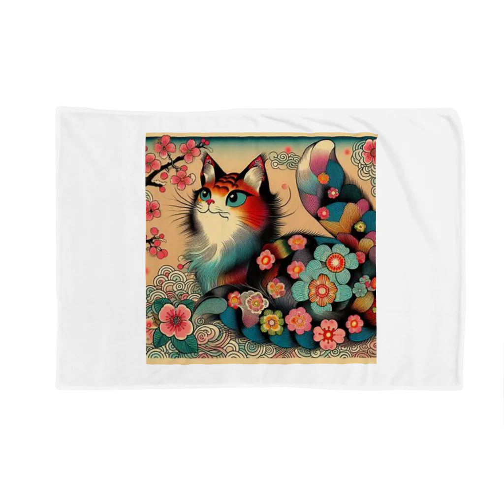 chaochao0701の浮世絵風　カラフル猫「Ukiyo-e-style Colorful Cat」「浮世绘风格的多彩猫」 Blanket