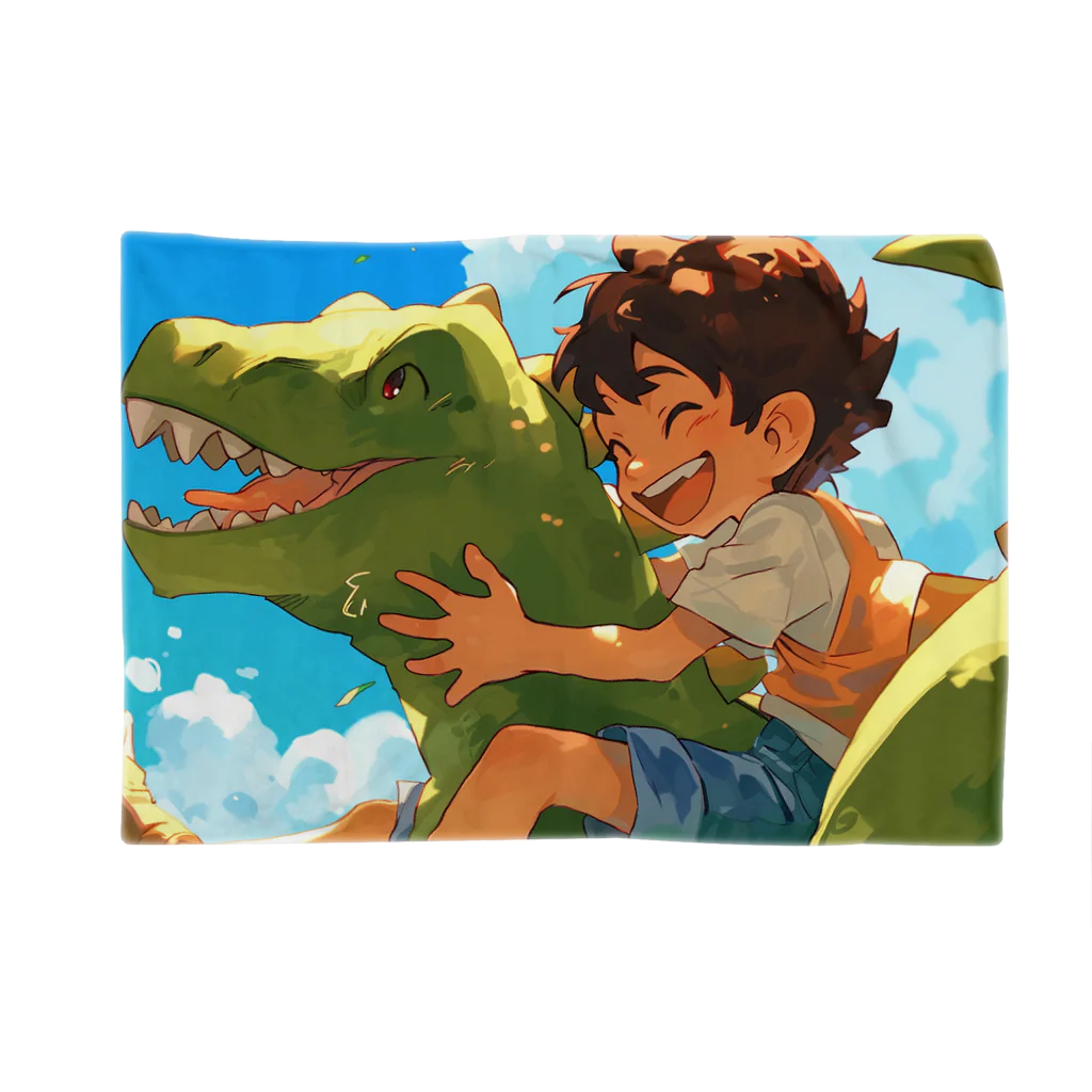 AQUAMETAVERSEの恐竜と少年が楽しく遊ぶ友情　なでしこ1478 ブランケット