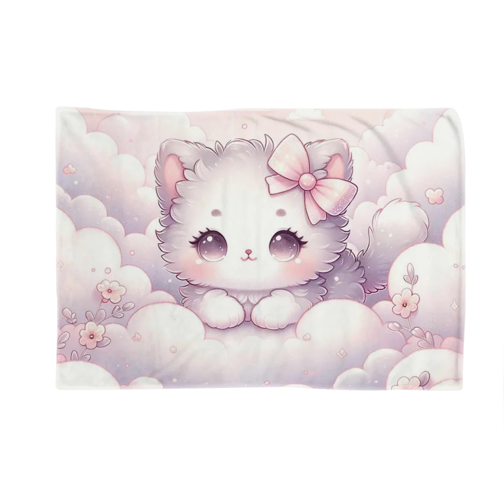 Snow-peaceの「雲の中のふわふわ子猫」 ブランケット