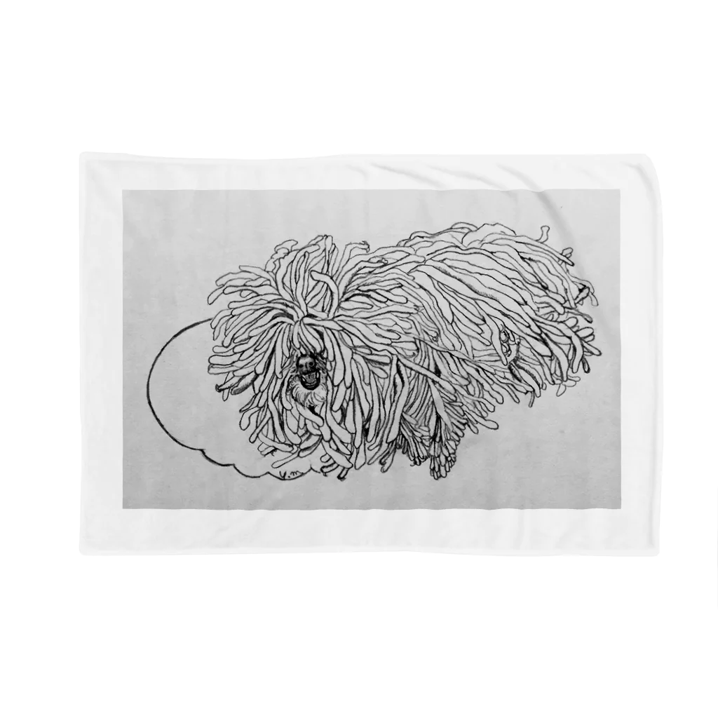 光平洋子のかしこいプーリー犬が転がる。 puli illustration  Blanket