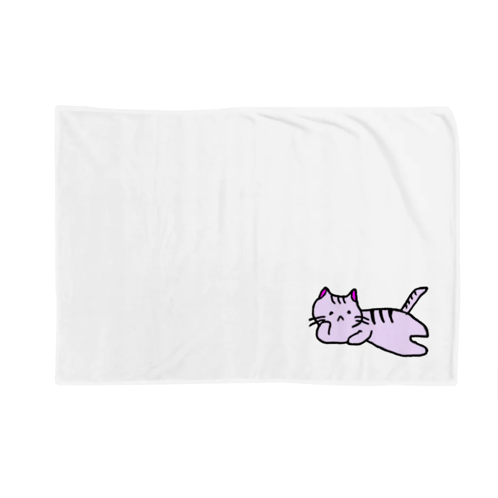 おもち屋さんのごろごろねこ（紫） Blanket