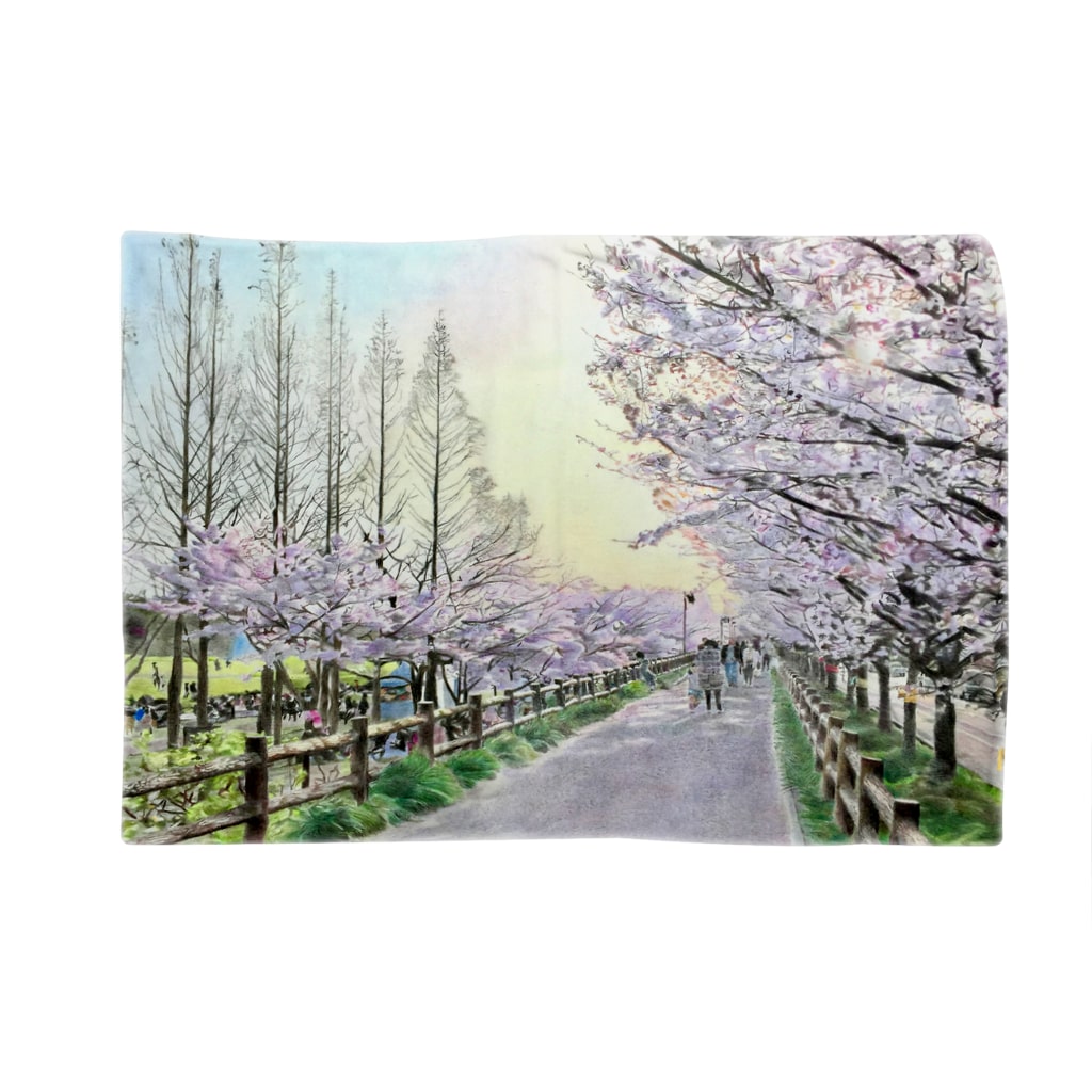 色鉛筆画 桜道 Blanket By Halu Factory Halufactory Suzuri 色鉛筆画 桜道 Blanket By Halu Factory Halufactory Suzuri