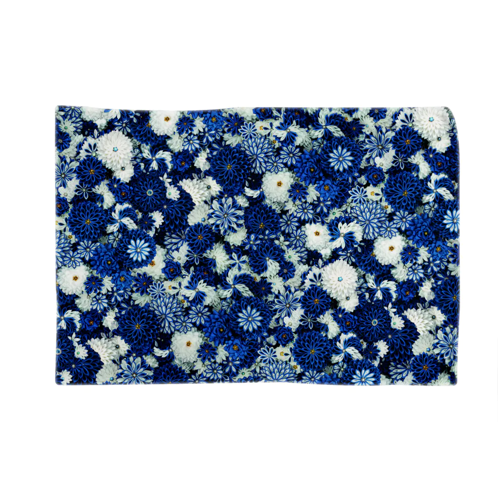 Japanese Fabric Flower coconの花群生紋様　瑠璃×月白 ブランケット
