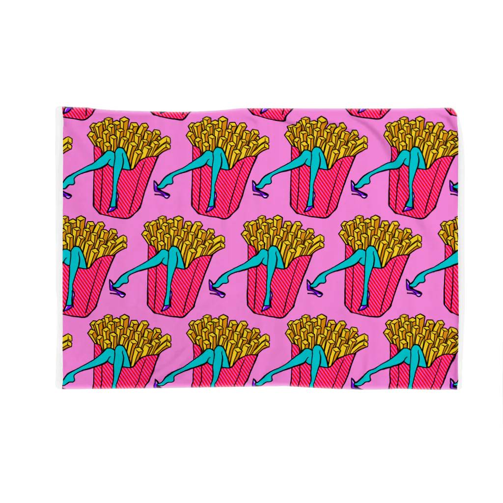 Mieko_Kawasakiの誘惑のフライドポテト🍟　ピンクAO / FRENCH FRIES GULTY PLEASURE Blanket