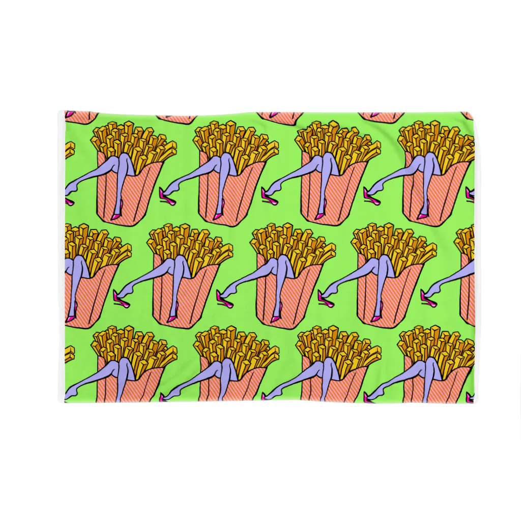 Mieko_Kawasakiの魅惑のフライドポテト🍟　GULTY PLEASURE FRENCH FRIES GREEN Blanket