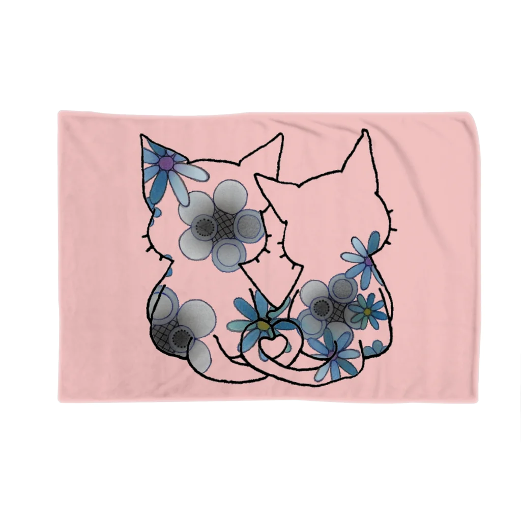CLOVER-SHOKOのネコ＊なかよし♪　花モノクロ Blanket