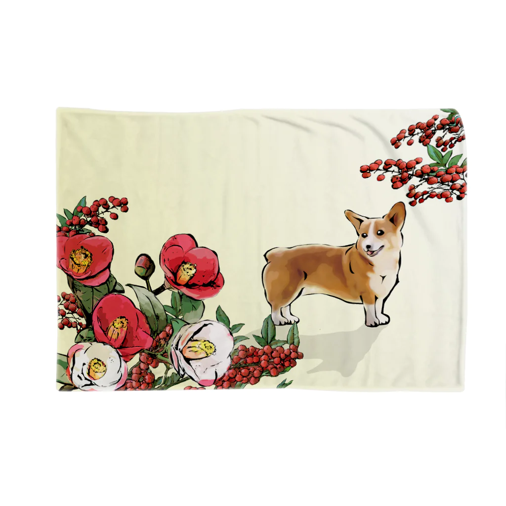 犬グッズの店しえるぶるーの椿と南天とコーギー Blanket