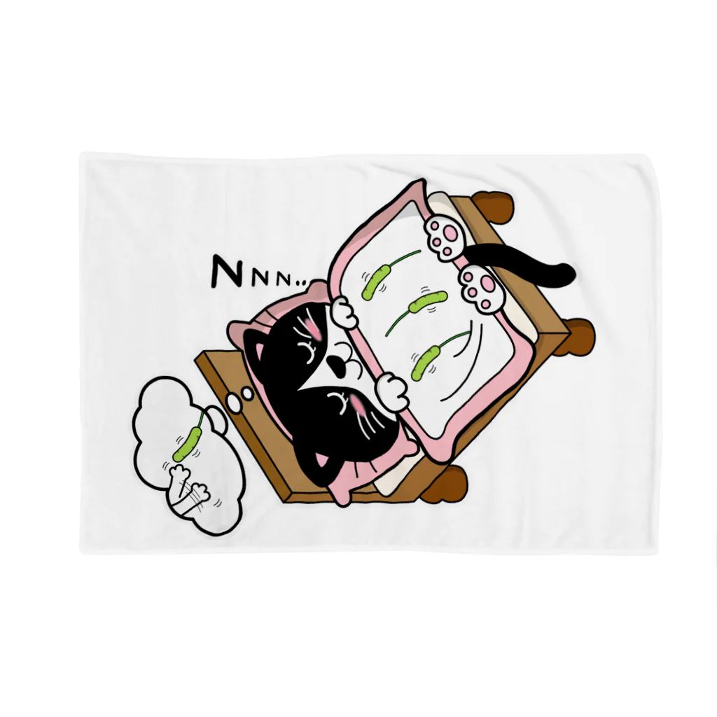 茶々の猫グッズのベッドで寝る猫(ハチワレ女の子) Blanket