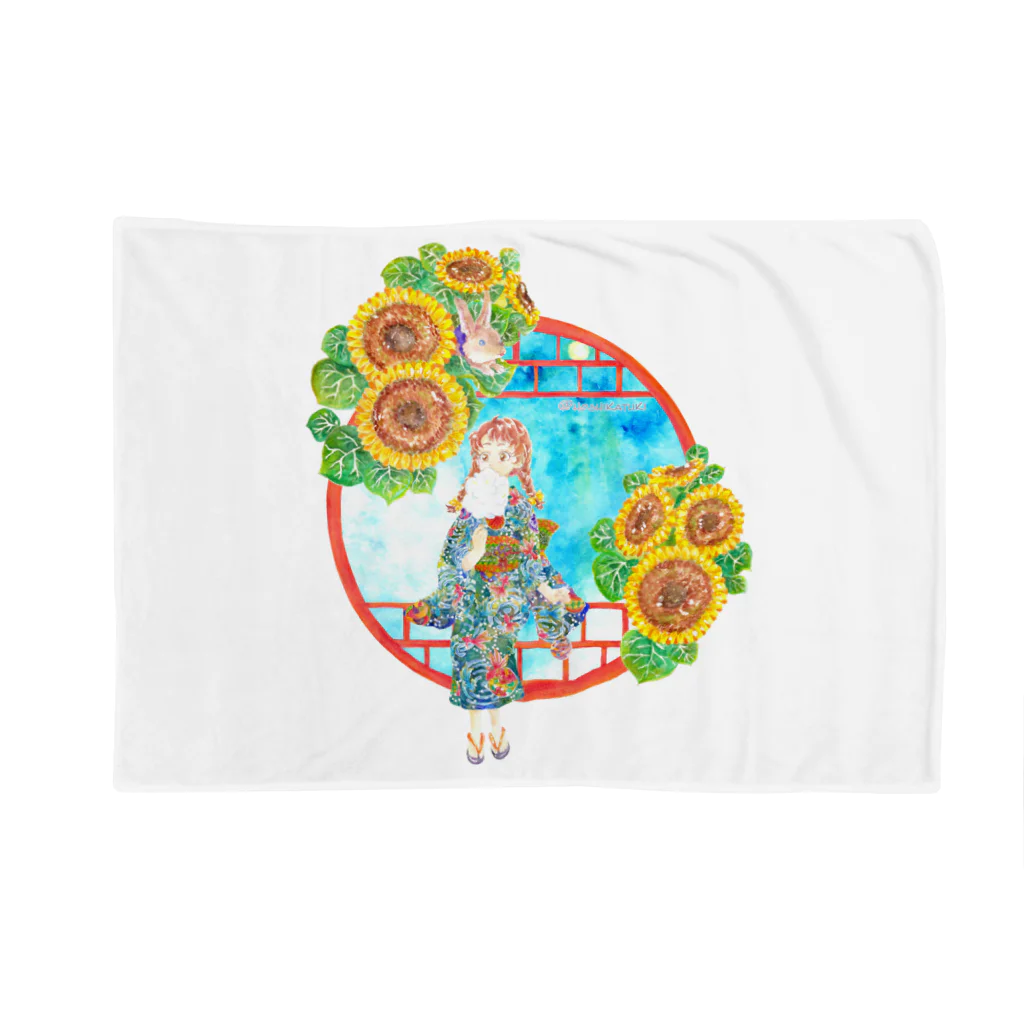 星架月の「窓際の夏」昼・向日葵縁・浴衣の女の子 Blanket