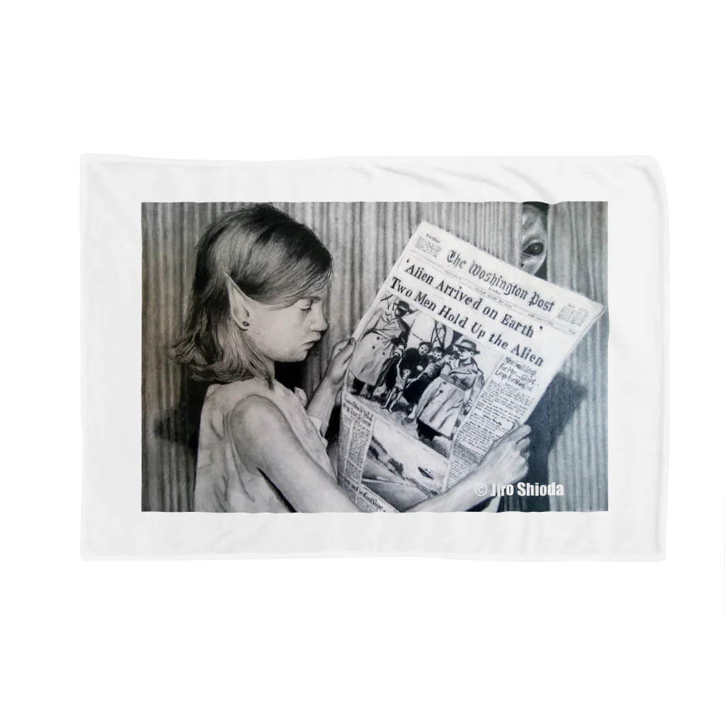 JIROの新聞を読む少女 ブランケット