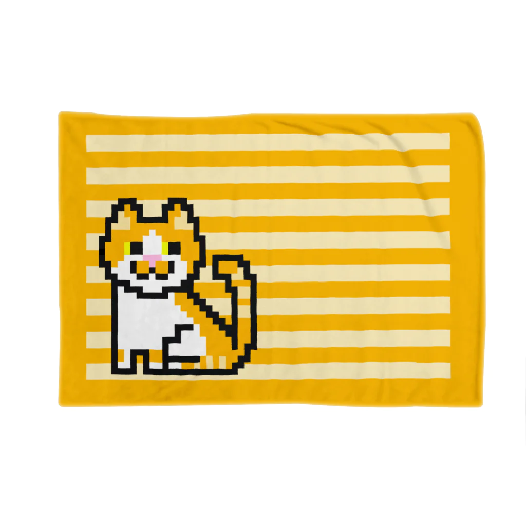 ねころぽん【ドット】のドット絵　茶白猫 ブランケット