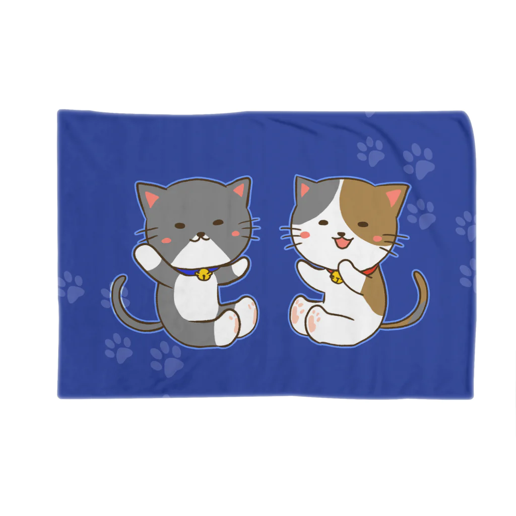 cana@ぶたさんと韓国語の猫さんブランケット（青バージョン） ブランケット