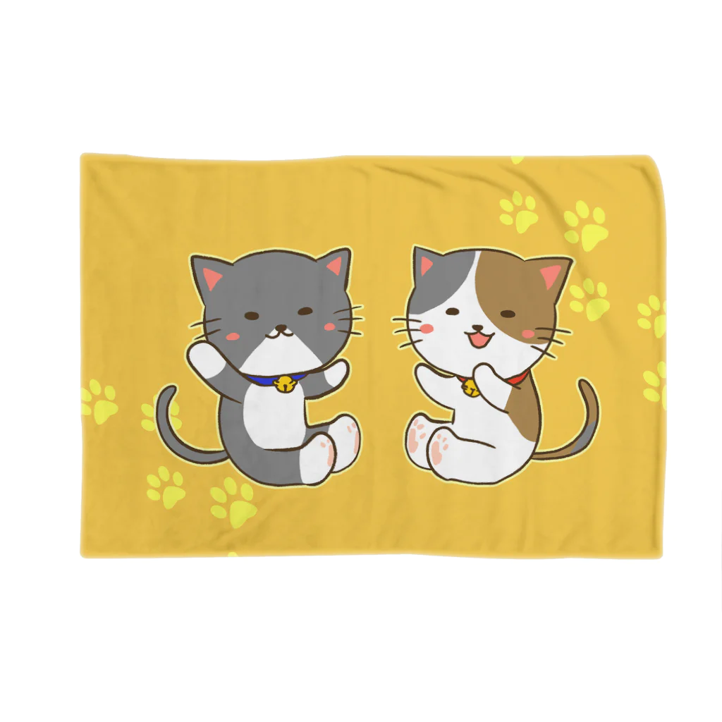 cana@ぶたさんと韓国語の猫さんブランケット(黄色バージョン） Blanket